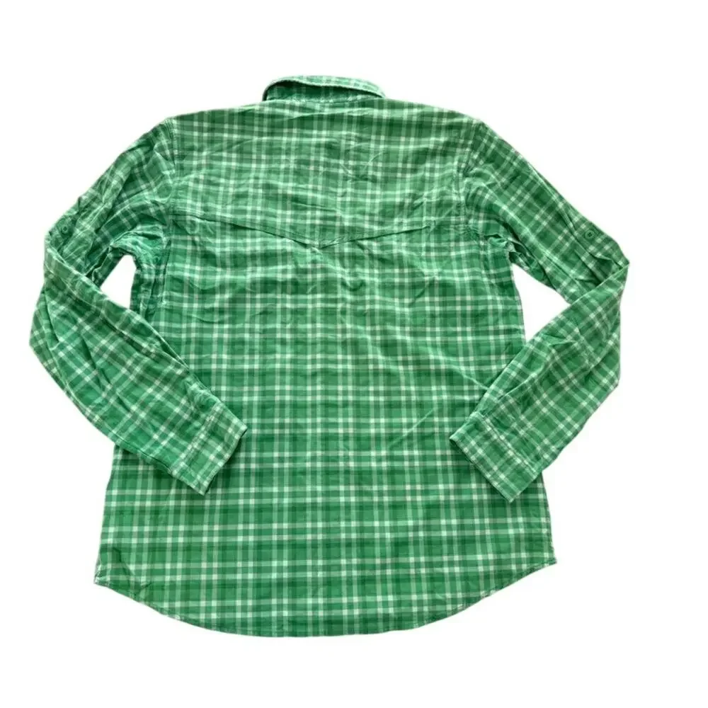 Mountain Khakis Plaid Green White Tech Long Sleeve Shirt Medium Button Up